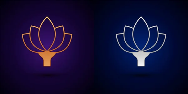 Gold Silver Lotus Flower Icon Isolated Black Background Vector — Stock Vector