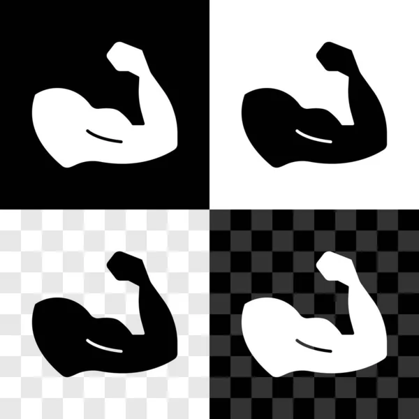 Set Bodybuilder Zeigt Sein Muskel Symbol Isoliert Auf Schwarz Weißem — Stockvektor