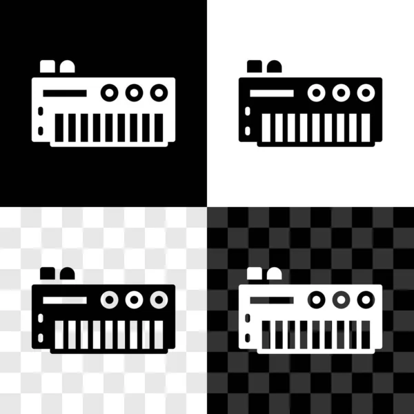 Set Musik Synthesizer Symbol Isoliert Auf Schwarz Weißem Transparentem Hintergrund — Stockvektor