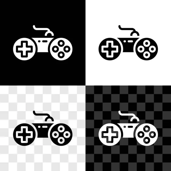 Set Gamepad Icon Isolated Black White Transparent Background Game Controller — Stock Vector