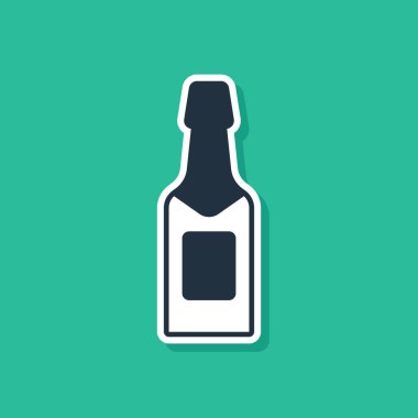 Mavi şampanya şişesi ikonu yeşil arka planda izole edilmiş. Vektör.