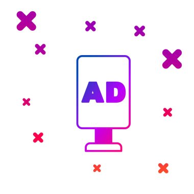 Beyaz arkaplanda izole edilmiş renk reklam simgesi. Pazarlama ve tanıtım süreci kavramı. İlgili reklamlar. Sosyal medya reklamcılığı. Kademeli rastgele dinamik şekiller. Vektör.