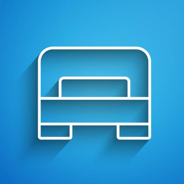 Beyaz çizgi. Mavi arka planda iki ya da bir kişi için büyük yatak. Uzun gölge. Vektör.
