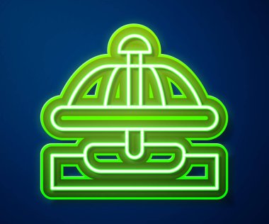 Parlayan neon hattı Cazibe Atlıkarınca simgesi mavi arkaplanda izole edildi. Eğlence parkı. Çocuklar için eğlence parkı, eğlence parkı. Vektör.