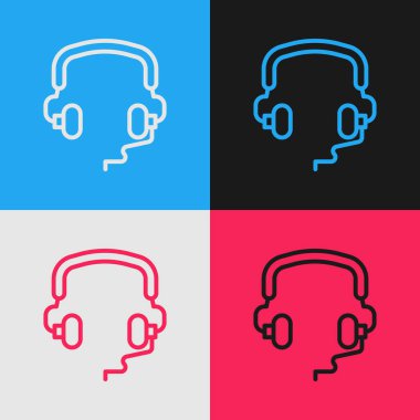 Pop Art Line Kulaklık simgesi renk arkaplanında izole edildi. Kulaklıklar. Müzik, hizmet, iletişim ve operatör konsepti. Vektör.