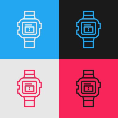 Pop sanat çizgisi bilek saat simgesi renk arkaplanında izole. Kol saati simgesi. Vektör.