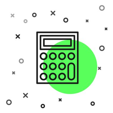 Siyah çizgi hesap makinesi simgesi beyaz arkaplanda izole edildi. Muhasebe sembolü. İş hesaplamaları matematik eğitimi ve finans. Vektör.