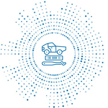 Mavi çizgi araba hırsızlığı ikonu beyaz arka planda izole edildi. Soyut çember rastgele noktalar. Vektör.