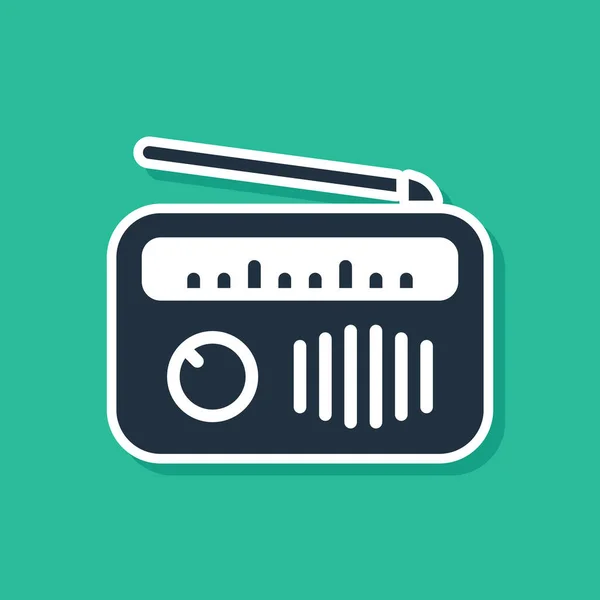 Radio Azul Con Icono Antena Aislado Sobre Fondo Verde Vector — Vector de stock