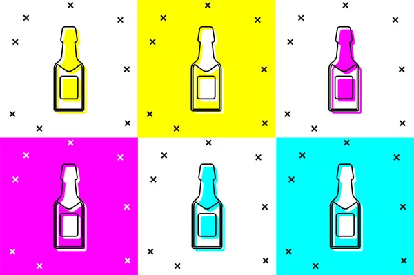 Set Champagne Bottle Icon Isolated Color Background Vector — Stock Vector