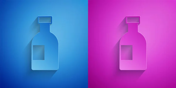 Бумага Вырезать Стеклянную Бутылку Водки Икона Изолированы Синем Фиолетовом Фоне — стоковый вектор