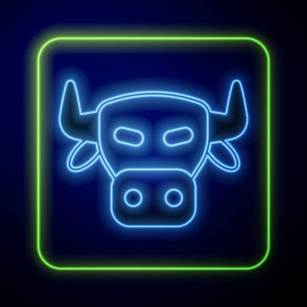 Ícone Cabeça Vaca Neon Brilhante Isolado Fundo Azul Vetor —  Vetores de Stock