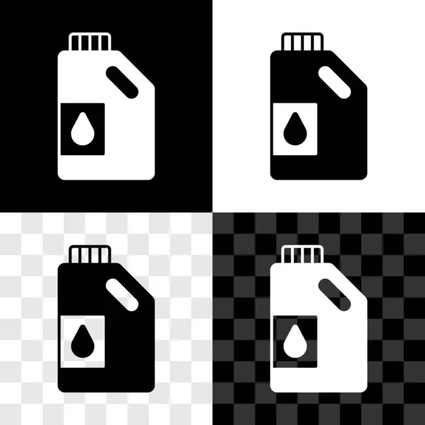 Set Kanister Für Motoröl Symbol Isoliert Auf Schwarz Weißem Transparentem — Stockvektor