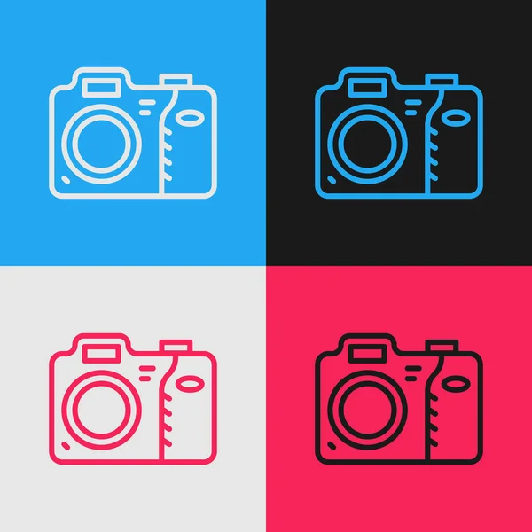 Pop Art Linie Fotokamera Symbol Isoliert Auf Farbigem Hintergrund Ikone — Stockvektor