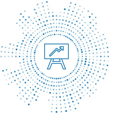 Grafik çizelgesi simgesi beyaz arkaplanda izole edilmiş mavi çizgi tahtası. Metin dosya simgesini rapor et. Muhasebe tabelası. Denetim, analiz, planlama. Soyut çember rastgele noktalar. Vektör.