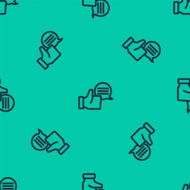 Mavi çizgi tüketicisi veya müşteri ürün değerlendirme simgesi yeşil arkaplanda izole edilmiş pürüzsüz desen. Vektör.