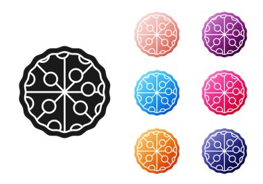 Siyah Pizza simgesi beyaz arkaplanda izole edilmiş. Fast food menüsü. Simgeleri renklendirin. Vektör.