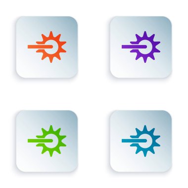 Beyaz arka planda izole edilmiş çizme ikonu için Renkli Kovboy ata binme dürtüsü. Kare düğmelere renkli simgeleri yerleştir. Vektör.