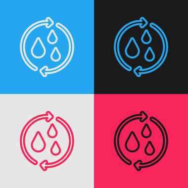 Pop sanat serisi temiz su simgesini renk arkaplanında izole eder. İşaret geri dönüşümlü bir damla su. Vektör.