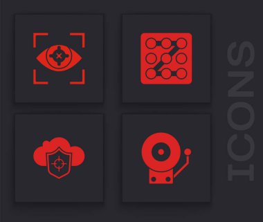 Alarm zilini, göz taramasını, grafik şifre korumasını, Bulut ve kalkan simgesini ayarla. Vektör