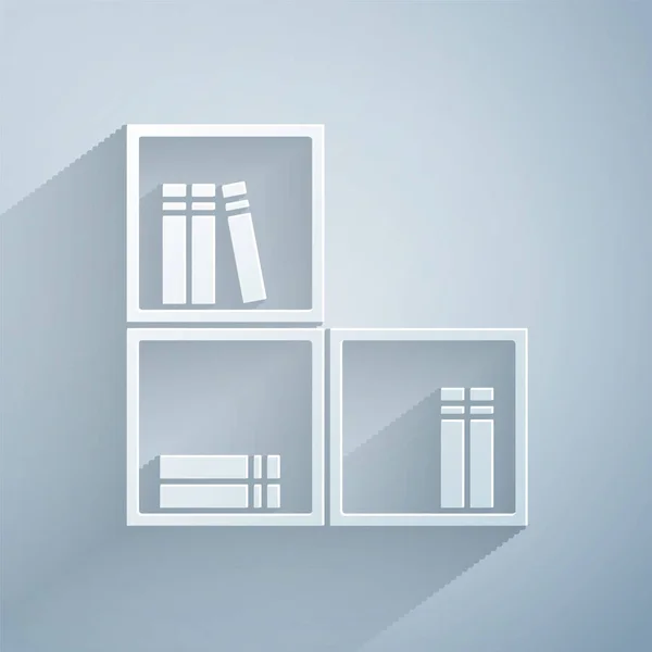 Papiergeschnittenes Regal Mit Büchersymbol Auf Grauem Hintergrund Regale Winken Papierkunst — Stockvektor