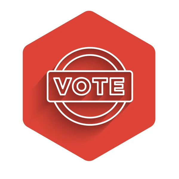 Ligne Blanche Icône Vote Isolée Avec Une Ombre Longue Bouton — Image vectorielle