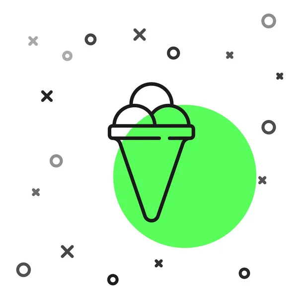 Línea Negra Helado Icono Cono Gofre Aislado Sobre Fondo Blanco — Vector de stock