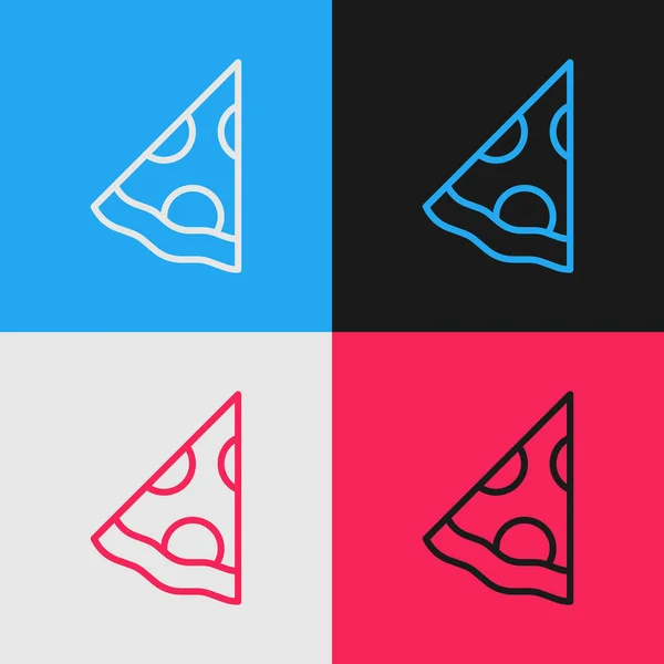 Pop Art Line Rebanada Del Icono Pizza Aislada Fondo Color — Vector de stock