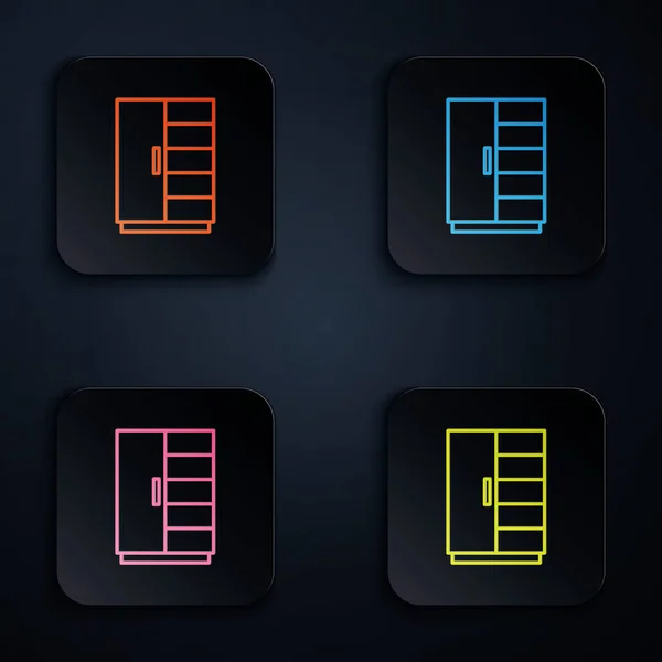 Color Neon Line Wardrobe Icon Isolated Black Background Set Icons — Stock Vector