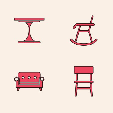 Set Sandalyesi, Yuvarlak Masa, Koltuk ve Koltuk ikonu. Vektör
