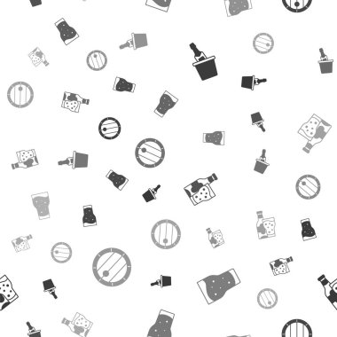 Şampanyayı buz kovasına koyun, bir bardak bira, bira şişesi, cam ve tahta fıçıyı dikişsiz kalıba sokun. Vektör