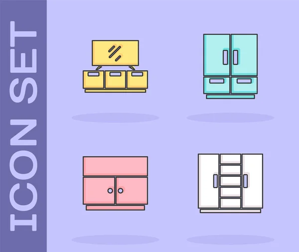 Set Wardrobe Table Stand Icon Vector — 스톡 벡터