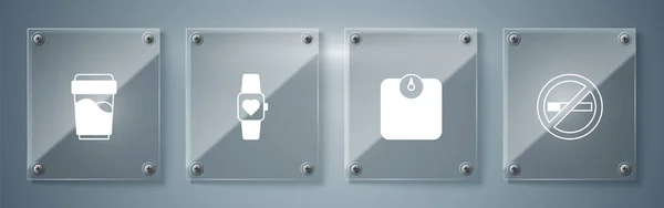 Set Smoking Bathroom Scales Smart Watch Glass Water Квадратные Стекла — стоковый вектор
