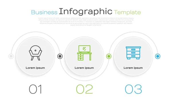 Definir Linha Poltrona Suporte Mesa Mesa Cabeceira Móveis Modelo Infográfico — Vetor de Stock