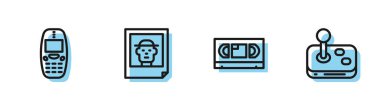 VHS video kaset, eski cep telefonu, Fotoğraf ve Joystick simgesini ayarla. Vektör