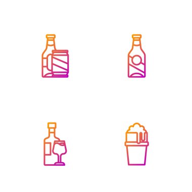 Bardakta bira, bardakta şarap şişesi, bira ve kutu ve... Renk simgeleri. Vektör