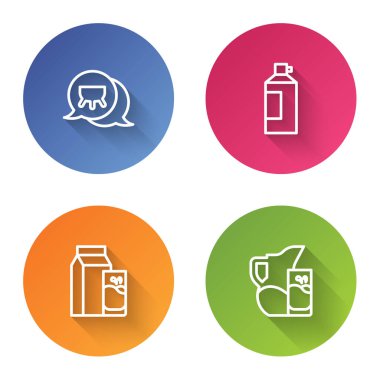 Sıra Udder, şişede krema kefir ve sürahi sürahi ve cam için kağıt paket. Renkli daire düğmesi. Vektör