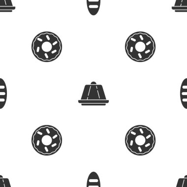 Ekmek somunu, puding kreması ve donut 'ı kusursuz desene ayarlayın. Vektör