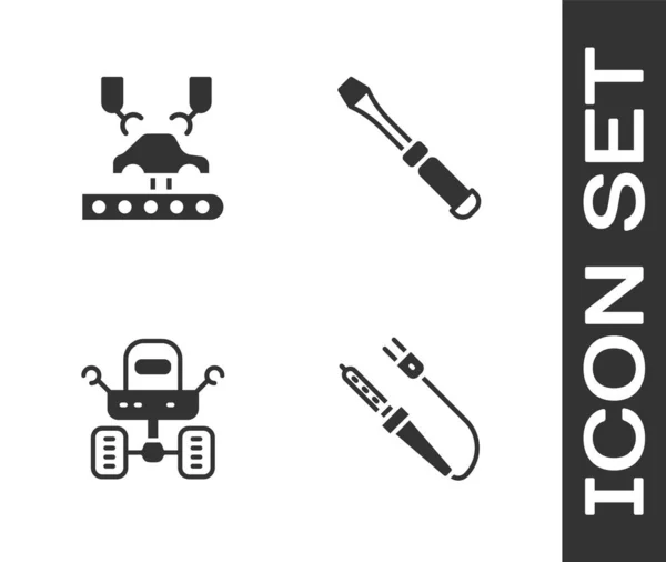 Set Soldador, Robótica fábrica de brazos robot, Mars rover y Screwdriver icono. Vector — Archivo Imágenes Vectoriales