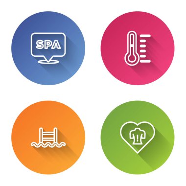 Hat Spa salonu, Sauna termometresi merdiven ve masajlı yüzme havuzu. Renkli daire düğmesi. Vektör