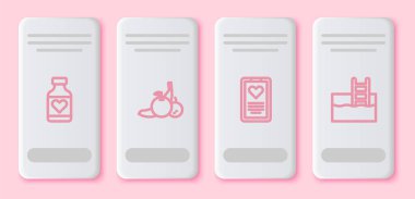 Vitamin hapı, meyve, tıbbi pano ve merdivenli yüzme havuzu. Beyaz dikdörtgen düğme. Vektör