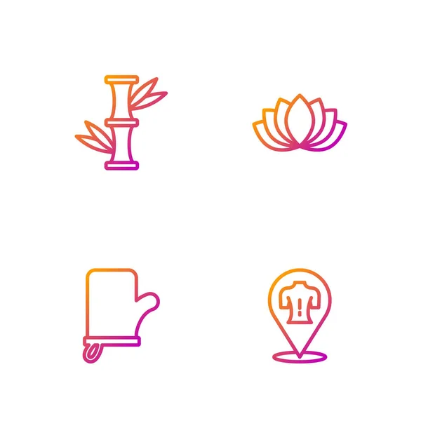 Set line Massage, Sauna mittens, Bamboo and Lotus flower. Gradient color icons. Vector — Stock Vector