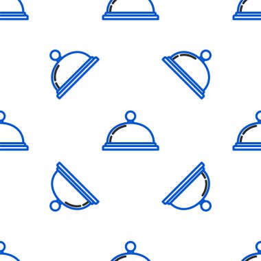 Beyaz arka planda izole edilmiş yemek ikonu tepsisiyle kaplı bir hat. Tepsi ve kapak işareti. Kapaklı bir restoran saati. Mutfak eşyaları sembolü. Renkli taslak konsepti. Vektör