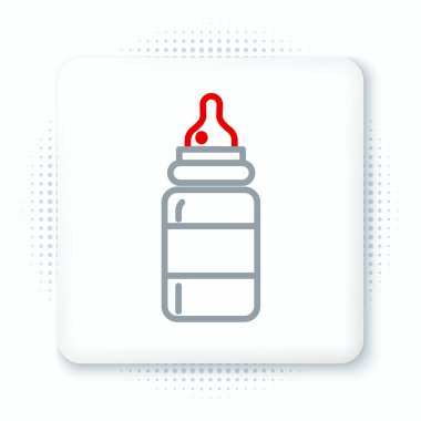 Çizgi Bebek şişe simgesi beyaz arka planda izole edildi. Beslenme şişesi simgesi. Süt şişesi tabelası. Renkli taslak konsepti. Vektör