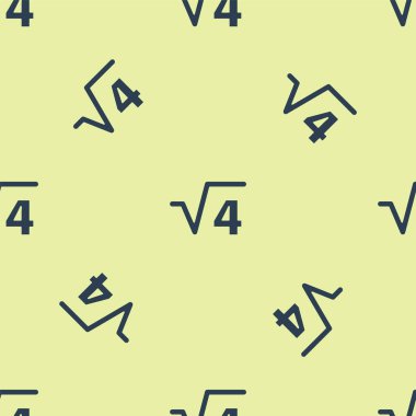 4 sembolün mavi kare kökü sarı arkaplanda izole edilmiş pürüzsüz desen. Matematiksel ifade. Vektör