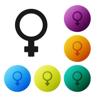 Beyaz arka planda siyah kadın cinsiyet simgesi izole edildi. Venüs sembolü. Bir kadın ya da organizmanın sembolü. Simgeleri renk daire düğmelerine ayarla. Vektör