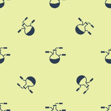 Mavi test tüpü ve kimyasal test ikonu sarı arka planda izole edilmiş pürüzsüz desen. Laboratuvar cam levhası. Vektör