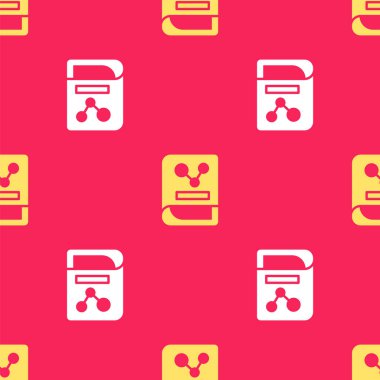 Sarı Kimya kitabı simgesi kırmızı arkaplanda izole edilmiş kusursuz desen. Vektör