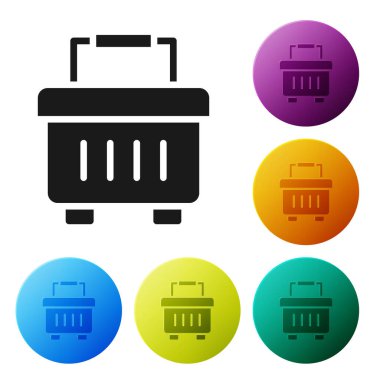 Beyaz arkaplanda siyah Araç Kutusu simgesi izole edildi. Alet kutusu tabelası. Simgeleri renk daire düğmelerine ayarla. Vektör