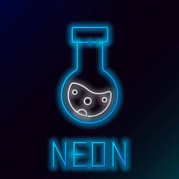 Glödande neonlinje Provrör och kolv kemisk laboratorietest ikon isolerad på svart bakgrund. Glasvaruskylt i laboratoriet. Färgstarkt skisskoncept. Vektor — Stock vektor